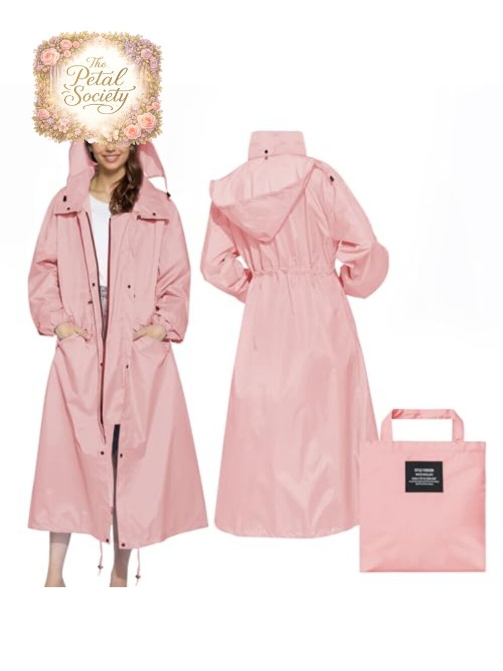 LAMA Womens Long Raincoat Waterproof Packable Hooded Windbreaker Lightweight